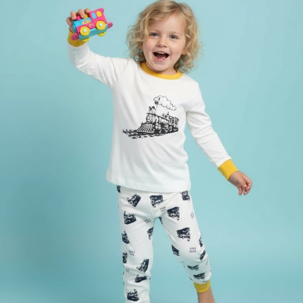 White Train Pajama Set - Soft and Playful Nightwear for Kids Andrew Scott NWT